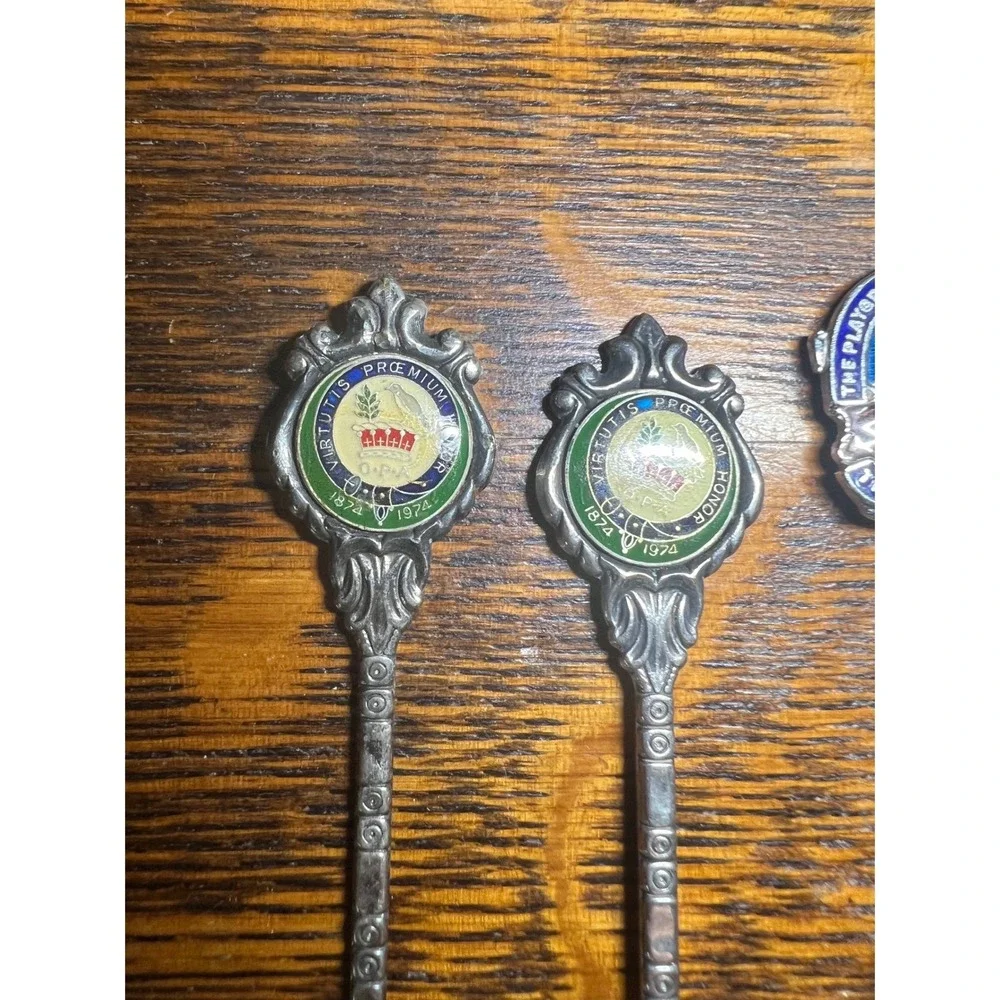 Vintage Silver Souvenir Spoon Set Lot Enamel Rotorua Queenstown Mt Cook EPNS 6pc